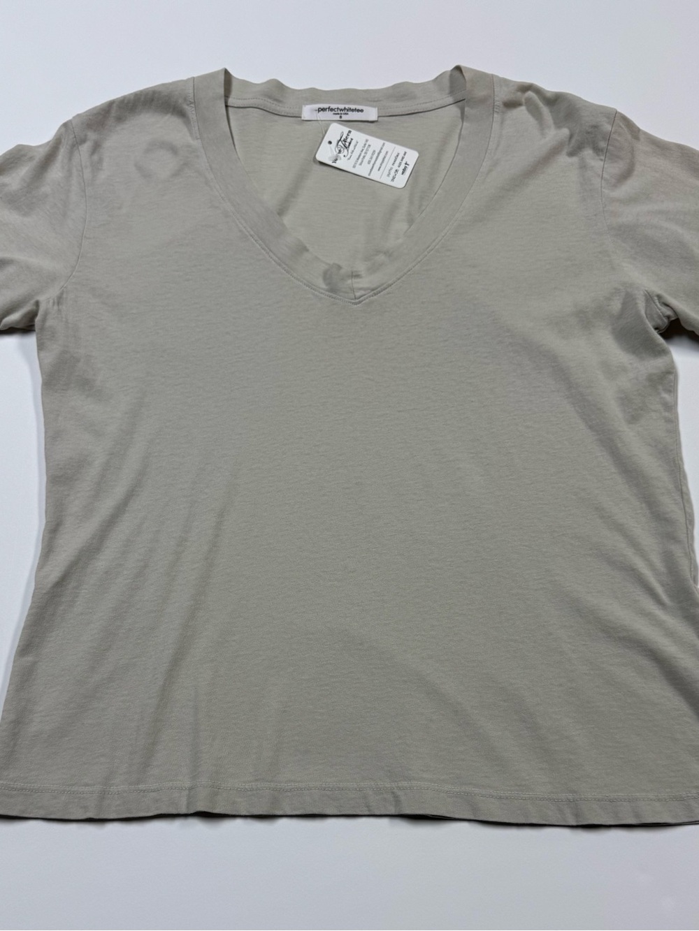 perfectwhitetee Women's V-Neck Tee in Light Taupe